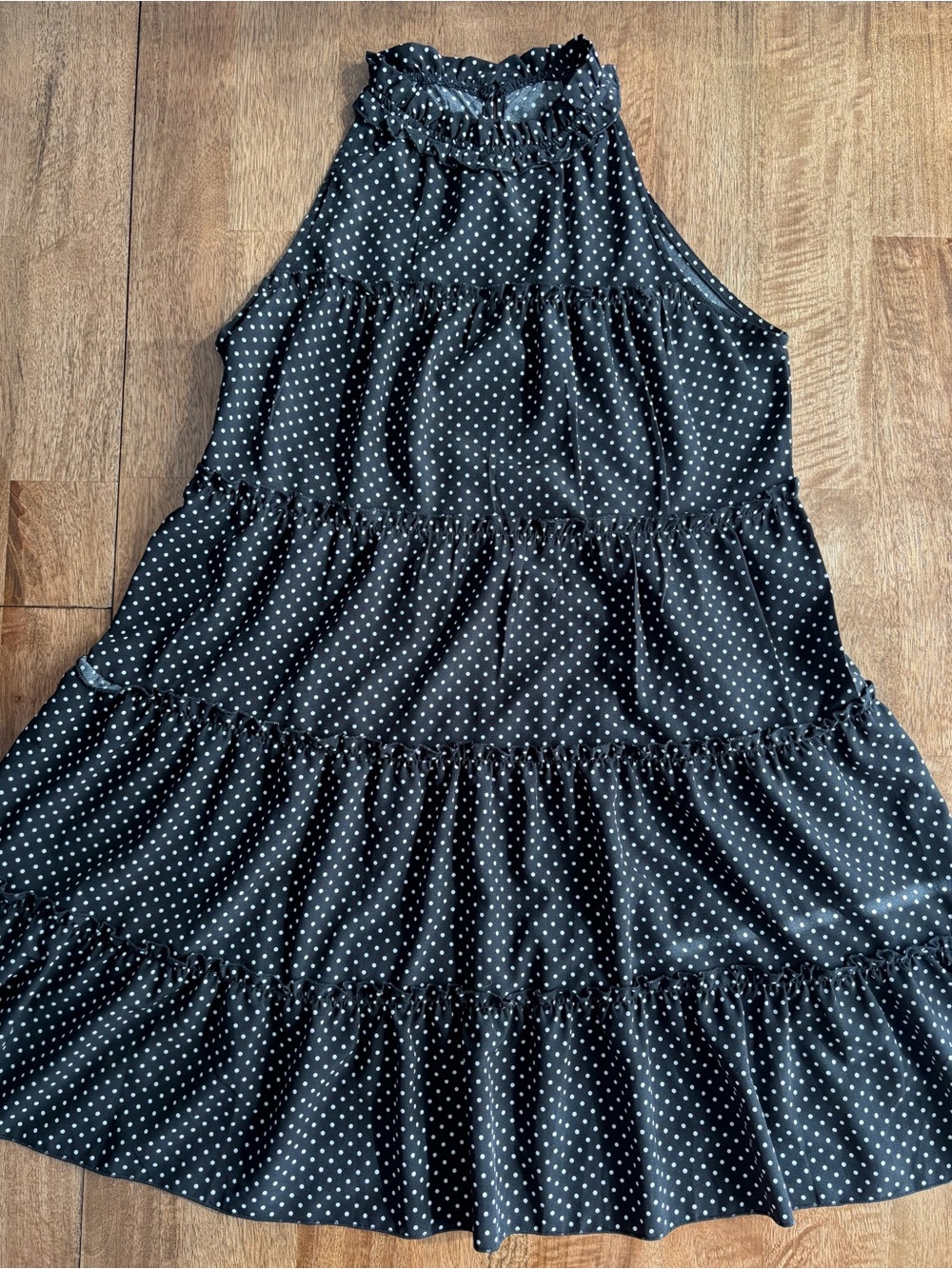 Black & White Polka Dot Tiered Halter Sundress